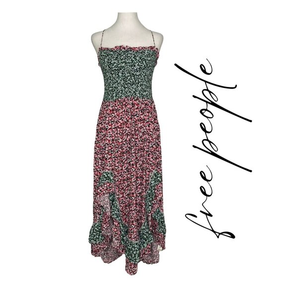 Free People Dresses & Skirts - Free People Colorful Floral Maxi Dress Spaghetti Strap Crisscross Back Sz M #316